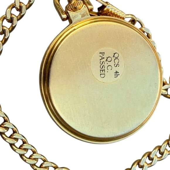 Vintage Elgin Gold-Tone Quartz Pocket Watch With Chain & Monogrammed Cover - Picture 4 of 9